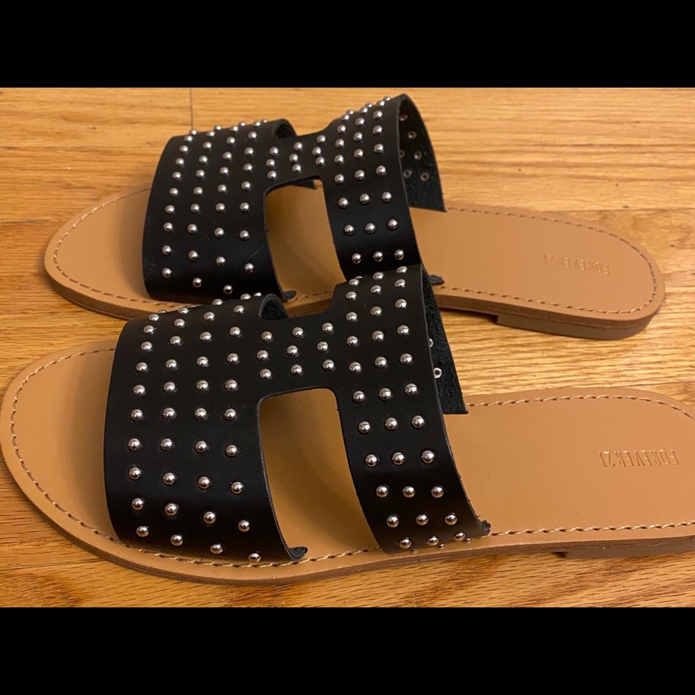 Black faux leather Slide Sandals Size 10